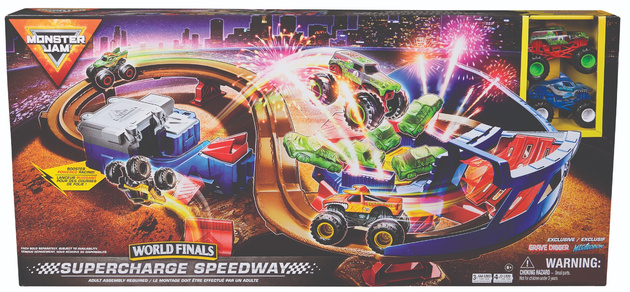 Tor Kaskaderski Samochodowy Monster Jam Supercharge Speedway + Auta 1:64