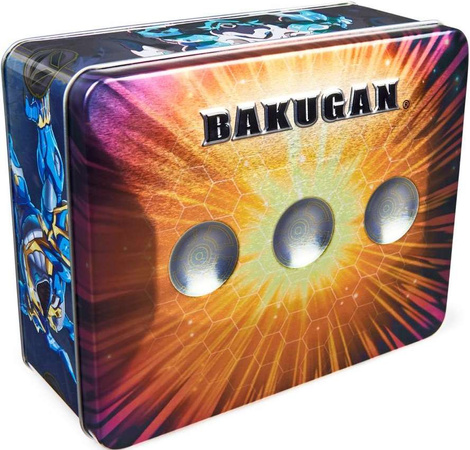 Bakugan Baku-Tin pudełko puszka pojemnik do przechowywania + 2 figurki i karty Sectanoid
