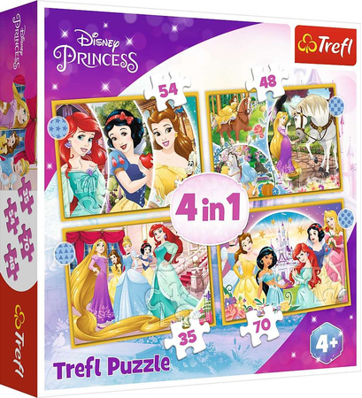 Księżniczki Disney Puzzle 4w1 Szczęśliwy dzień 207 elementów