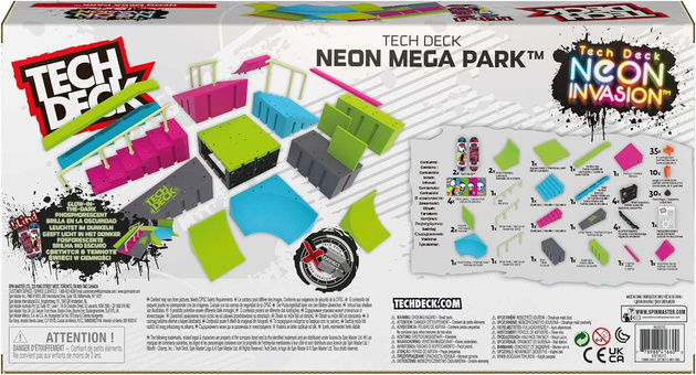 Fingerboard Rampa Neon Mega Park Invasion Skatepark + 4 Karty Tricków