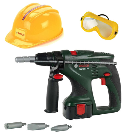 Zestaw Bosch Wiertarka udarowa żółty kask i gogle ochronne Klein
