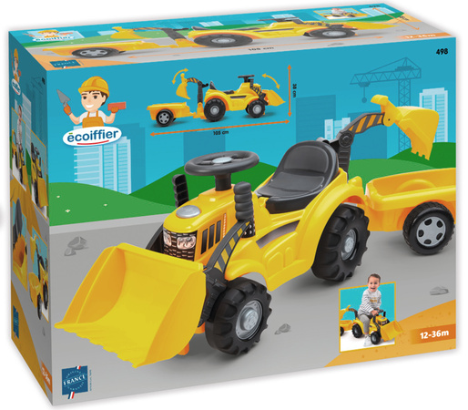 Ecoiffier Traktor z żółtą przyczepką Koparka Spychacz