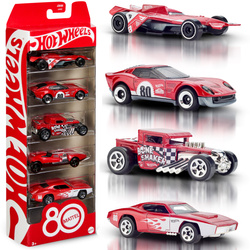 Hot Wheels Mattel zestaw 5 rubinowo czerwonych klasyków na 80-lecie Mattel