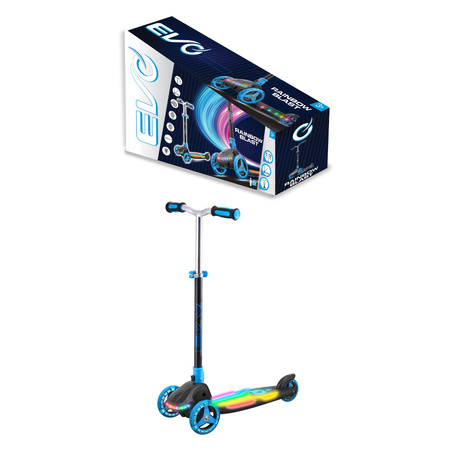 EVO Składana Regulowana Trójkołowa Hulajnoga dla Dzieci Rainbow Blast Mini Cruiser Błękitny Świecący Podest