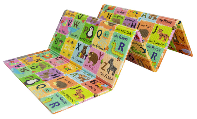 Dwustronna Składana Mata Edukacyjna z pianki XPE Podłogowa Bezpieczna 180x200 alfabet niemiecki wieś Humbi