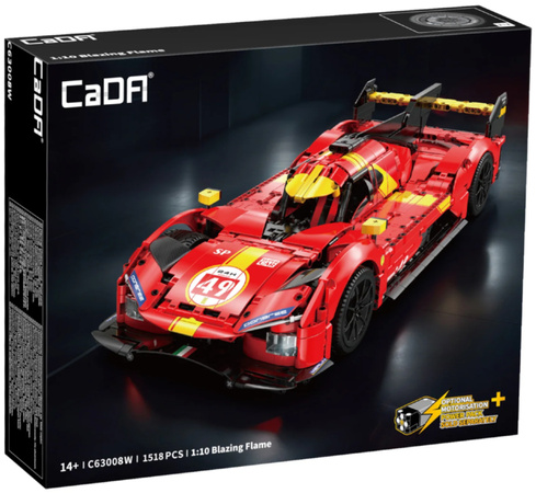 Klocki konstrukcyjne CaDA Zdalnie sterowany samochód 51 cm Auto wyścigowe Blazing Flame Pojazd 1518 elementów C63008W z napędem Power System