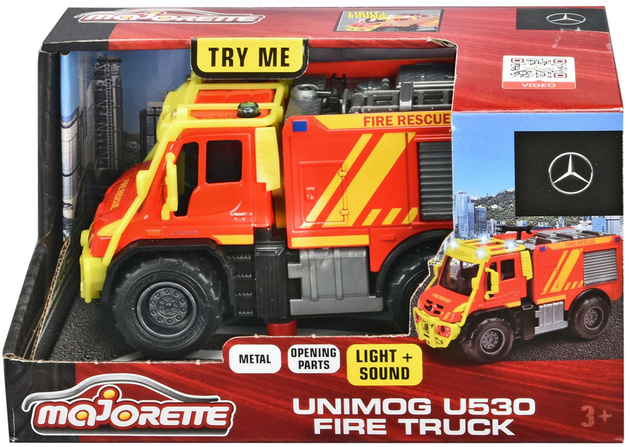 Majorette pojazd ratunkowy metalowa Straż pożarna Unimog Dźwięk Światło 13 cm