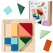 Montessori Kolorowe Drewniane Puzzle Kwadraty Trójkąty Prostokąty 13 Elementów