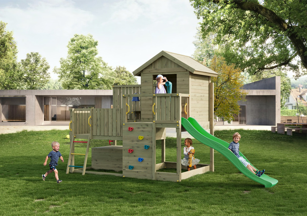 Fungoo Plac zabaw drewniany ogrodowy Sweet House ze zjeżdżalnią