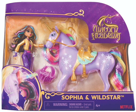 Akademia Jednorożców Zestaw lalka Sophia i figurka jednorożca Wildstar + akcesoria Unicorn Academy