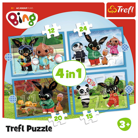 Trefl Puzzle 4w1 Wesoły Bing kolorowa Układanka dla Najmłodszych 3+