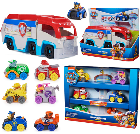 Psi Patrol Rescue Wheels Patroller Patrolowiec + Chase w autku + 6 autek pojazdy z figurkami Pup Squad Racers