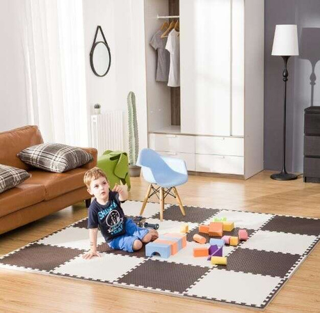 Mata piankowa podłogowa Humbi 120x120 Duże puzzle piankowe wodoodporne bezpieczne 4 szt. kremowe, miedziane