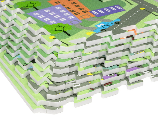 Mata podłogowa edukacyjna 180x90 Grube puzzle piankowe 18 szt. Humbi Miejskie ulice Miasto Miasteczko Drogi