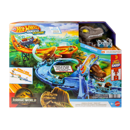 Hot Wheels Racerverse Jurassic World Crash&Splash Morski Dinopościg tor samochodowy + pojazd