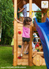 Plac zabaw drewniany ogrodowy Fortress Move domek, zjeżdżalnia XXL, 2x huśtawka, piaskownica, ścianka i lina wspinaczkowa, drabinka, schodki, ster