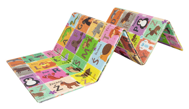 Dwustronna Składana Mata Edukacyjna z pianki XPE Podłogowa Bezpieczna 120x180 polski alfabet wieś