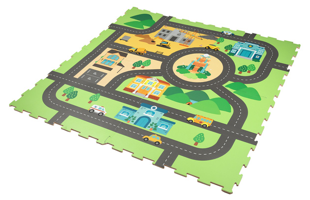 Mata podłogowa edukacyjna 120x120 Grube puzzle piankowe 4 szt. Humbi Miejskie ulice Miasto Miasteczko Drogi