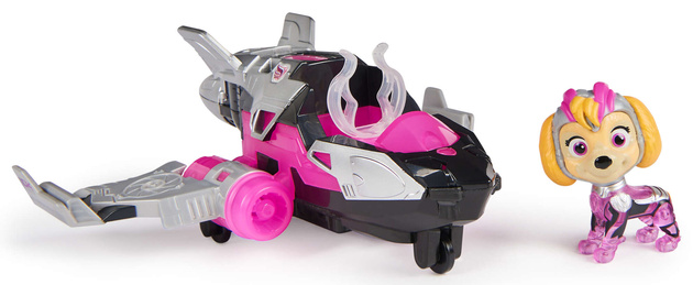 Psi Patrol The Mighty Movie Wielki Film Zestaw figurka Skye różowy odrzutowiec pojazd dźwięk światło + GRATIS maskotka Chase 17 cm