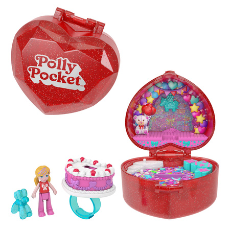 Polly Pocket zestaw kompaktowy urodzinowy z pierścionkiem i figurką tort