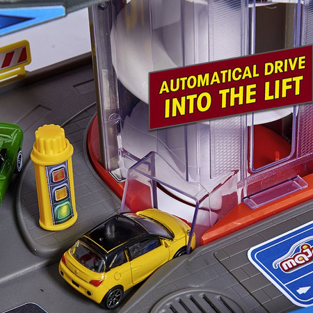 Zestaw Wielki Garaż Parking Super City 7 poziomów + 6 samochodów i lokomotywa z dźwiękiem i światłem