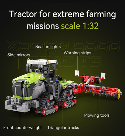 Klocki konstrukcyjne CaDA Duży Ciągnik rolniczy CLAAS XERION 5000 TRAC TS Pojazd 1336 elementów
