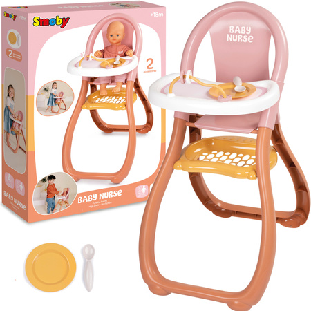 Smoby Baby Nurse Krzesełko do karmienia dla Lalek Zestaw dla Małych Opiekunek