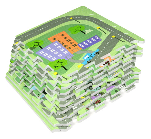 Mata podłogowa edukacyjna 180x90 Grube puzzle piankowe 18 szt. Humbi Miejskie ulice Miasto Miasteczko Drogi
