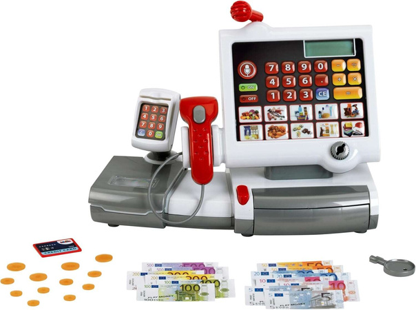 Elektroniczna kasa sklepowa + zabawkowy koszyk na zakupy z akcesoriami dla dzieci AGD 3+