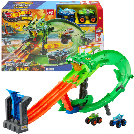 Hot Wheels Monster Trucks tor samochodowy Smoczy Wyścig Dragon Demolition + 2 autka