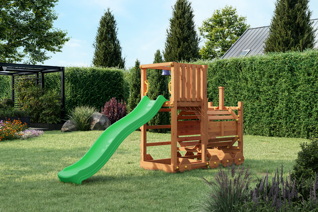 Fungoo Plac zabaw drewniany ogrodowy Loco pociąg lokomotywa zjeżdżalnia