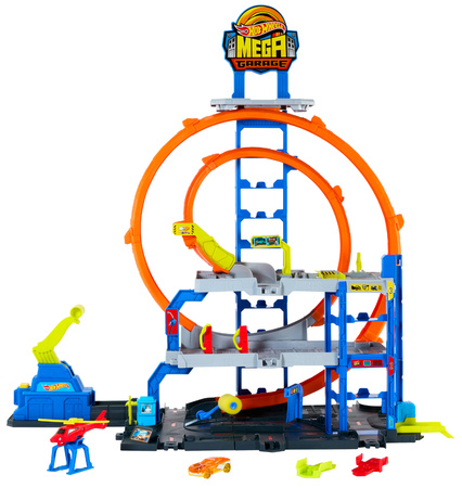 Hot Wheels City Tor Samochodowy z Garażem Speed Snap Mega Garaż + pojazd