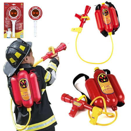 Zestaw strażaka gaśnica plecakowa na wodę + lizak strażacki sygnalizacyjny dla dzieci Klein