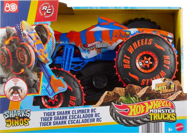 Hot Wheels Monster Trucks Tiger Shark Climber RC pojazd zdalnie sterowany rekin dinozaur