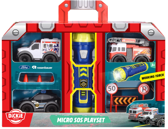 Zestaw Mini pojazdów ratunkowych Akcesoria + latarka Micro Sos Playset