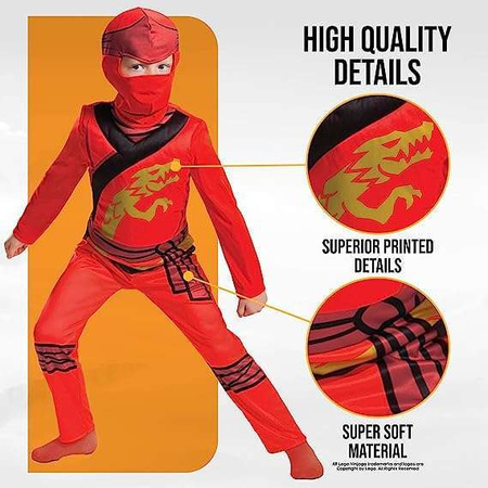 Strój karnawałowy Lego Ninjago dla chłopca Kai kostium przebranie 94-109 cm (3-4 lat)