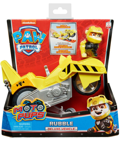 OUTLET Psi Patrol 2w1 Rubble Deluxe Moto Pups Motopieski Żółty Motocykl Motor Pojazd + figurka PRODUKT PO ZWROCIE