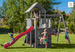 Plac zabaw drewniany ogrodowy szary Carol 3 Grey domek, zjeżdżalnia, huśtawka, ścianka i lina do wspinaczki