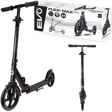 Evo Dwukołowa Hulajnoga Miejska Flexi Max 200 Czarna ze Stopką i Paskiem 8+