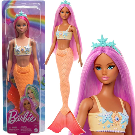 Lalka Barbie Syrenka z pomarańczowym ogonem i tiarą