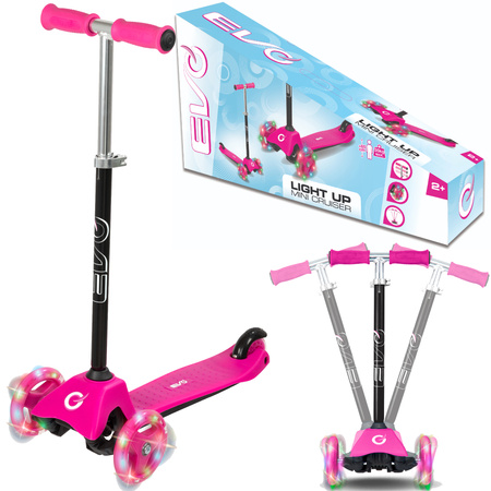 OUTLET EVO Regulowana Trójkołowa Hulajnoga dla Dzieci Light Up Mini Cruiser Różowy Świecące kółka USZKODZONE OPAKOWANIE