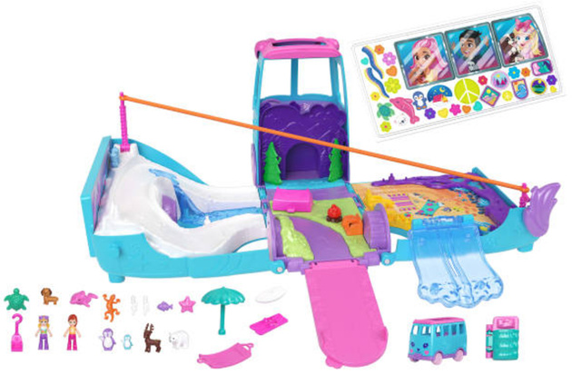 Polly Pocket Zestaw Pojazd Podróżniczy z 2 Lalkami i Akcesoriami Pet Mobile Adventure 21 elementów