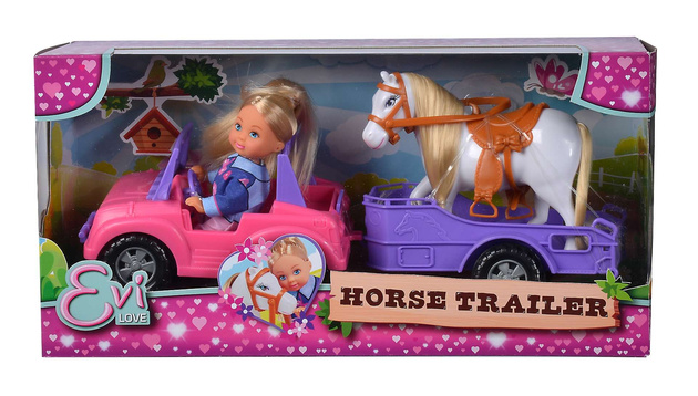 Simbs Evi Love lalka w jeepie z naczepą z koniem
