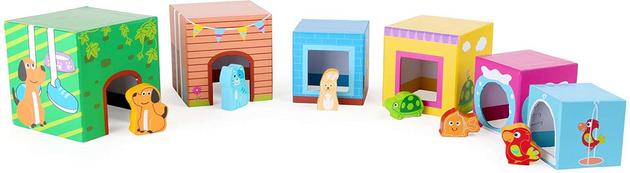 Układanka piramida ze zwierzątkami kolorowe kartonowe klocki