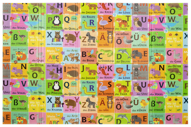 Dwustronna Składana Mata Edukacyjna z pianki XPE Podłogowa Bezpieczna 120x180 niemiecki alfabet wieś Humbi