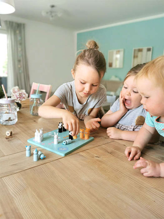 Small Foot Drewniany chińczyk Zwierzątka Ludo Animals pastel + drewniana układanka wieża Miś