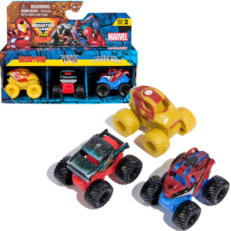 Monster Jam zestaw 3 auta Mini Jams Marvel Iron Man Venom Spiderman