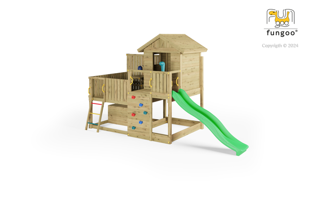 Fungoo Plac zabaw drewniany ogrodowy Sweet House ze zjeżdżalnią