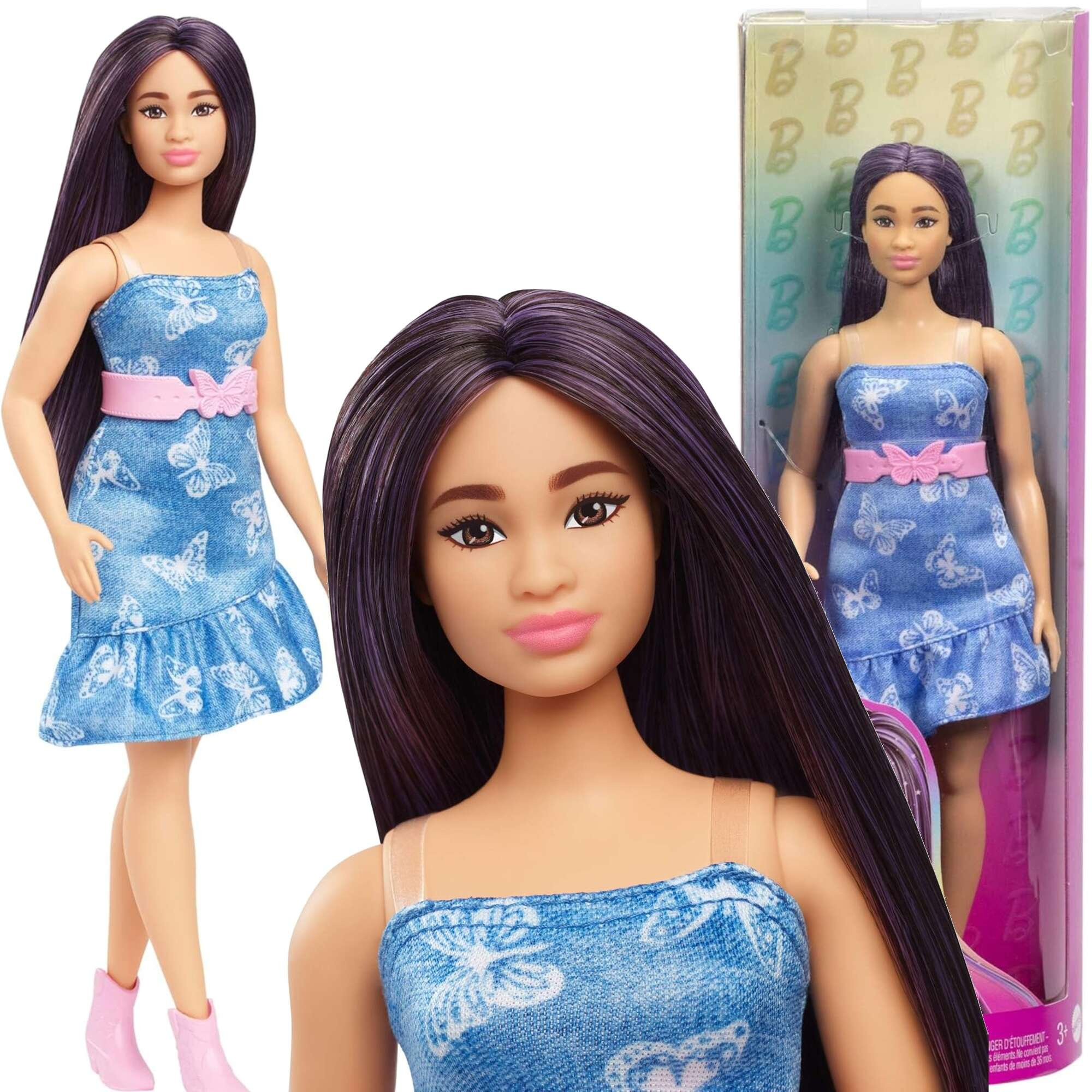Lalka Barbie Fashionistas Brunetka z pasemkami i sukienk w motyle