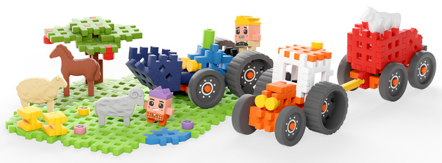 Klocki konstrukcyjne Mini Waffle Farmer Traktory i Wypasiona Łąka 110 elementów Marioinex